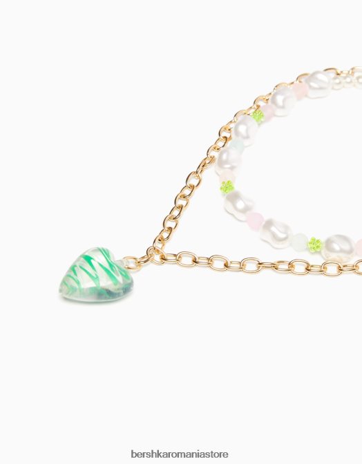 Bershka femei colier de mărgele de perle cu pandantiv inimă aur Z86D2495 accesorii