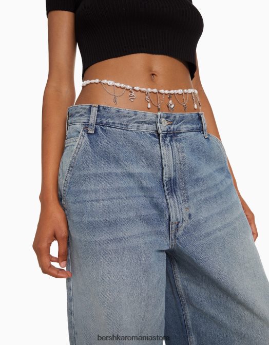 Bershka femei lanț de burtă cu mărgele sidefate și farmece argint Z86D2440 accesorii