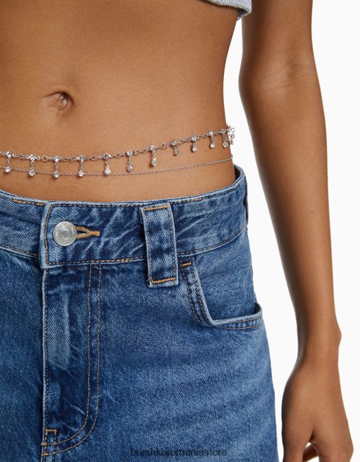 Bershka femei lanț de corp cu strasuri argint Z86D1911 accesorii