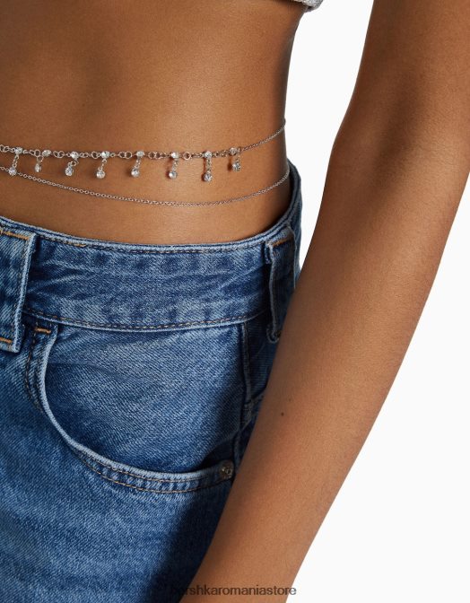 Bershka femei lanț de corp cu strasuri argint Z86D1911 accesorii
