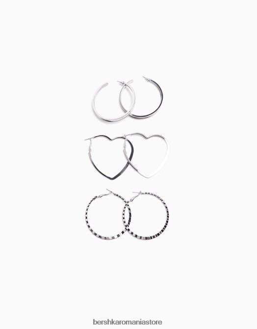 Bershka femei pachet de 3 cercei subțiri cu inimă argint Z86D2525 accesorii