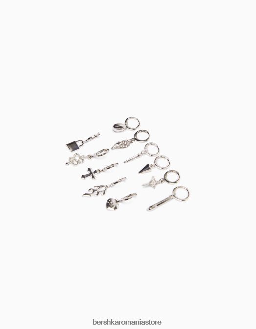 Bershka femei set de 11 cercei urechi cu cruce de șarpe și detalii cu vârfuri argint Z86D2460 accesorii