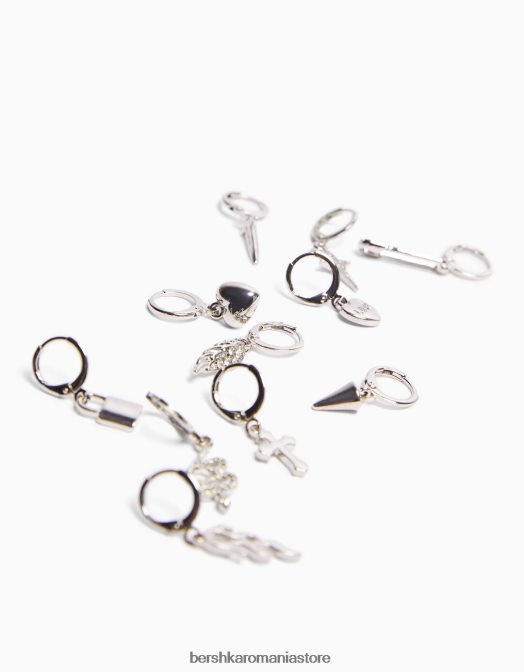 Bershka femei set de 11 cercei urechi cu cruce de șarpe și detalii cu vârfuri argint Z86D2460 accesorii