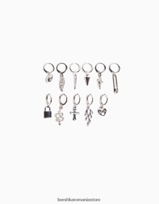 Bershka femei set de 11 cercei urechi cu cruce de șarpe și detalii cu vârfuri argint Z86D2460 accesorii