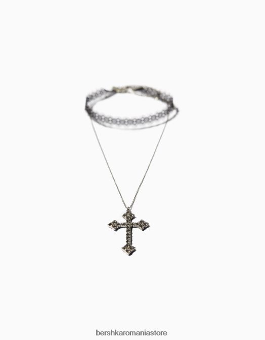 Bershka femei set de 2 choker din dantelă și coliere cu lanț în cruce argint Z86D2444 accesorii