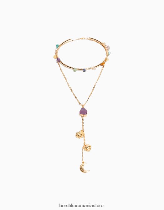 Bershka femei set de 2 coliere choker cu strass aur Z86D2494 accesorii