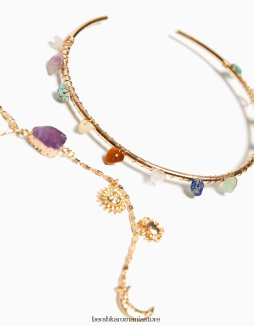 Bershka femei set de 2 coliere choker cu strass aur Z86D2494 accesorii