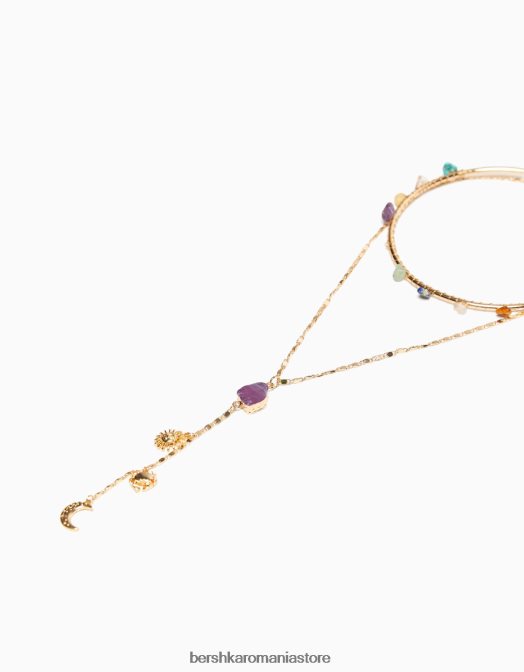 Bershka femei set de 2 coliere choker cu strass aur Z86D2494 accesorii