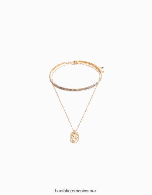 Bershka femei set de 2 coliere choker si lant cu detaliu farmec aur Z86D2489 accesorii