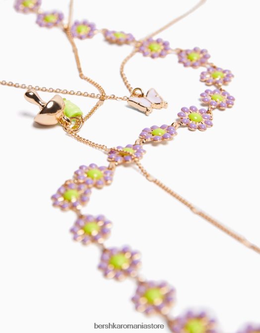 Bershka femei set de 3 coliere cu flori si fluturi aur Z86D2531 accesorii