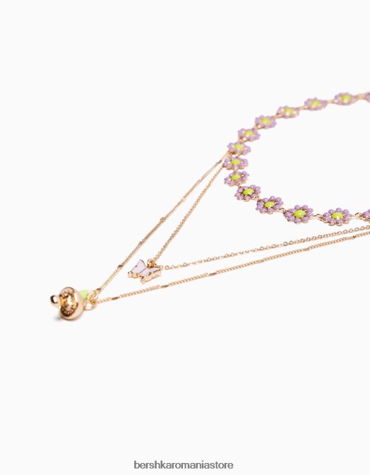 Bershka femei set de 3 coliere cu flori si fluturi aur Z86D2531 accesorii