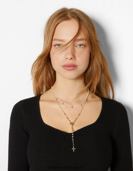 Bershka femei set de 3 coliere cu lanț cu pandantiv în cruce aur Z86D2506 accesorii