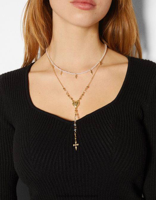 Bershka femei set de 3 coliere cu lanț cu pandantiv în cruce aur Z86D2506 accesorii