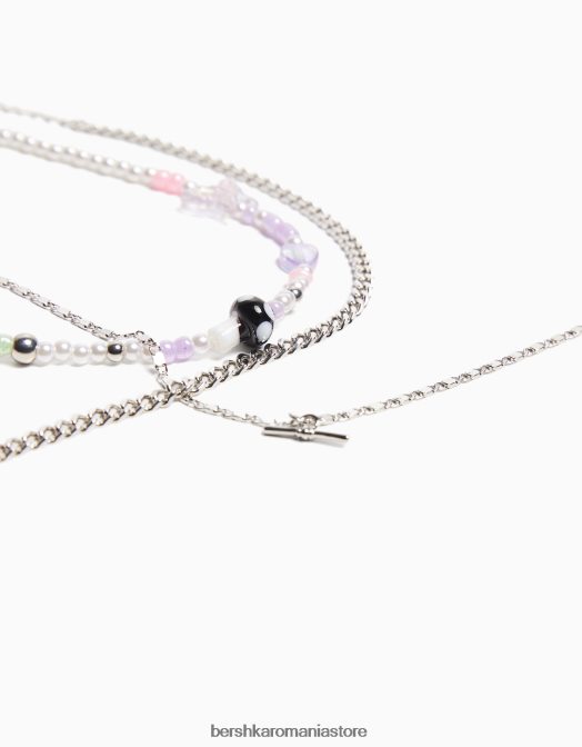 Bershka femei set de 3 coliere de margele de perle argint Z86D2512 accesorii