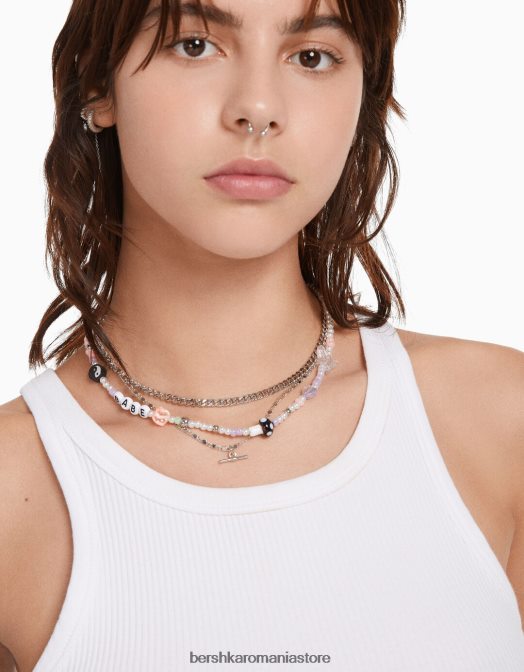 Bershka femei set de 3 coliere de margele de perle argint Z86D2512 accesorii