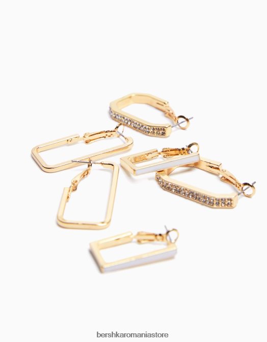 Bershka femei set de 3 perechi de cercei cerc emailati cu strass aur Z86D2491 accesorii