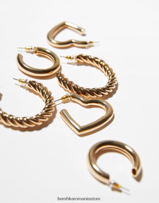 Bershka femei set de 3 perechi de cercei cerc gros si inima aur Z86D2457 accesorii