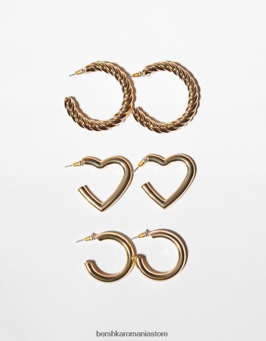 Bershka femei set de 3 perechi de cercei cerc gros si inima aur Z86D2457 accesorii