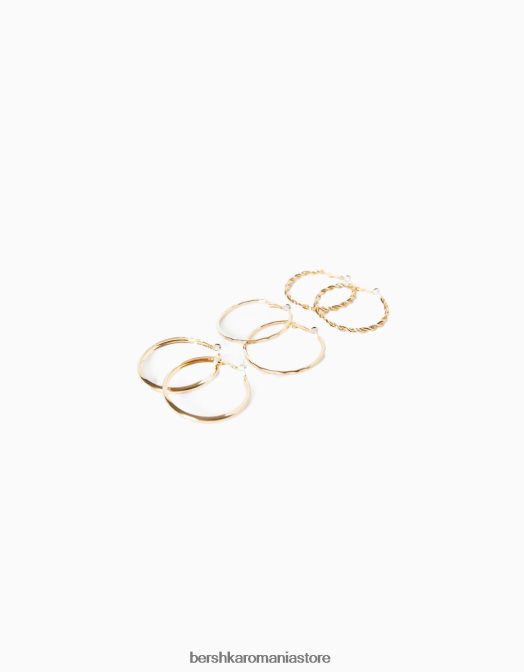 Bershka femei set de 3 perechi de cercei inel subtiri texturati aur Z86D2511 accesorii