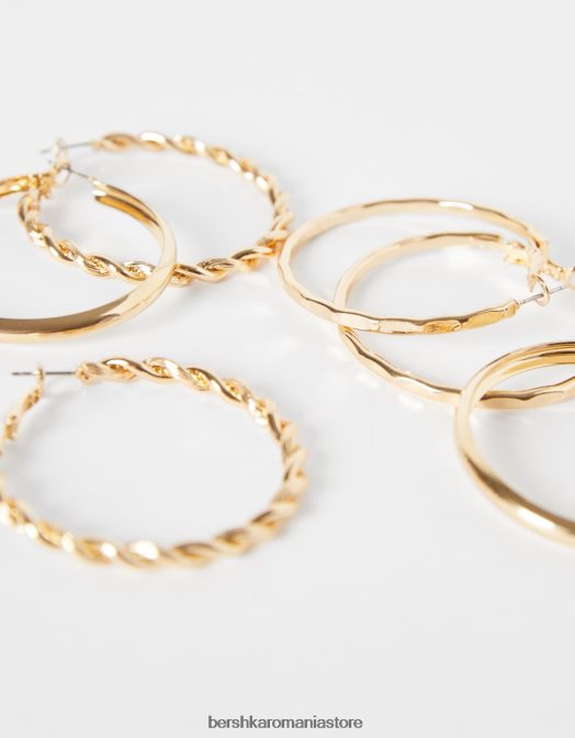 Bershka femei set de 3 perechi de cercei inel subtiri texturati aur Z86D2511 accesorii