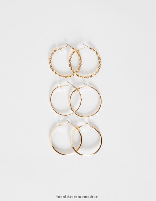 Bershka femei set de 3 perechi de cercei inel subtiri texturati aur Z86D2511 accesorii