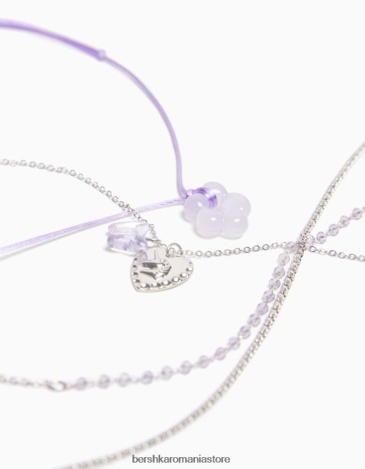 Bershka femei set de 4 colier coarde cu farmec de flori si detaliu fluture argint Z86D2447 accesorii