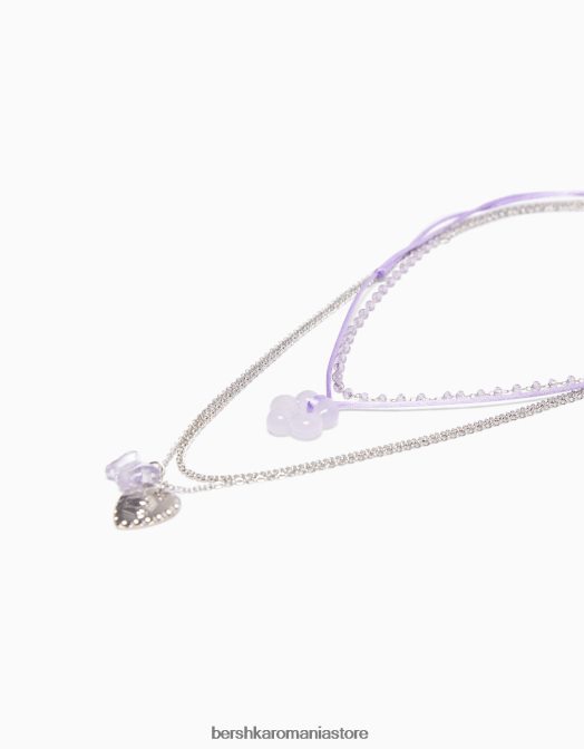 Bershka femei set de 4 colier coarde cu farmec de flori si detaliu fluture argint Z86D2447 accesorii