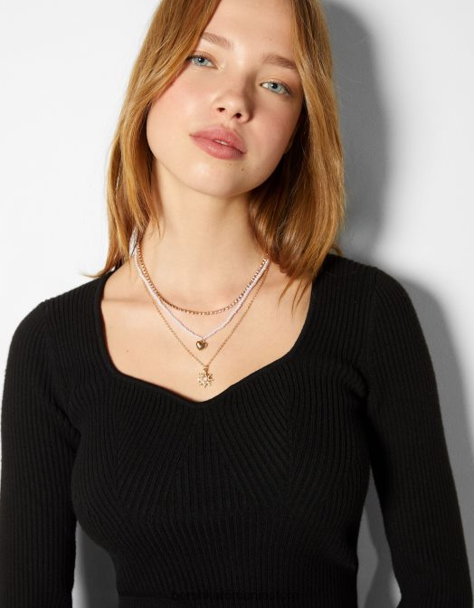 Bershka femei set de 4 coliere cu lanț cu pandantiv inimă aur Z86D2448 accesorii