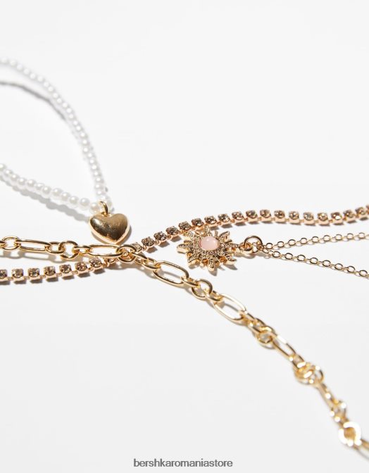 Bershka femei set de 4 coliere cu lanț cu pandantiv inimă aur Z86D2448 accesorii