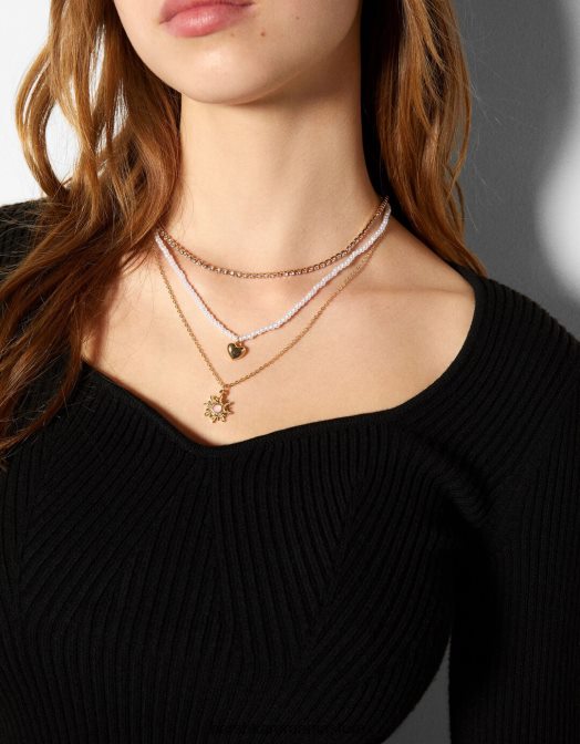 Bershka femei set de 4 coliere cu lanț cu pandantiv inimă aur Z86D2448 accesorii