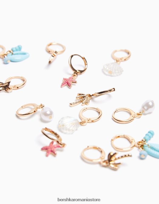 Bershka femei set de 6 cercei cerc cu scoici cu brelocuri aur Z86D2519 accesorii