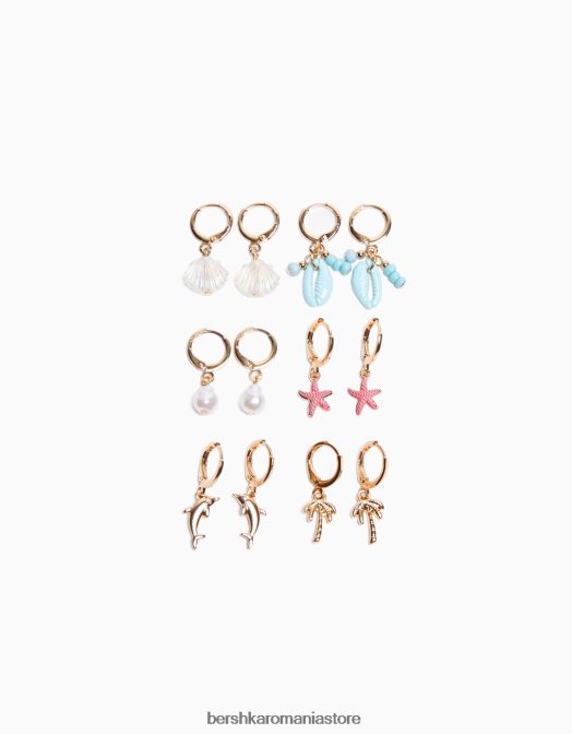 Bershka femei set de 6 cercei cerc cu scoici cu brelocuri aur Z86D2519 accesorii