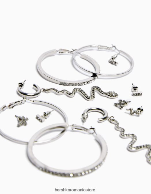 Bershka femei set de 6 perechi de cercei cu cerc in cascada argint Z86D2462 accesorii