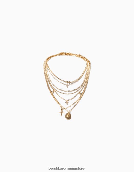 Bershka femei set de 7 coliere cu pandantive fluture si cruce aur Z86D2507 accesorii