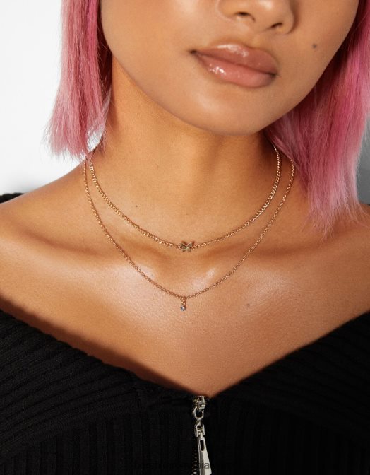 Bershka femei set de 7 coliere cu pandantive fluture si cruce aur Z86D2507 accesorii