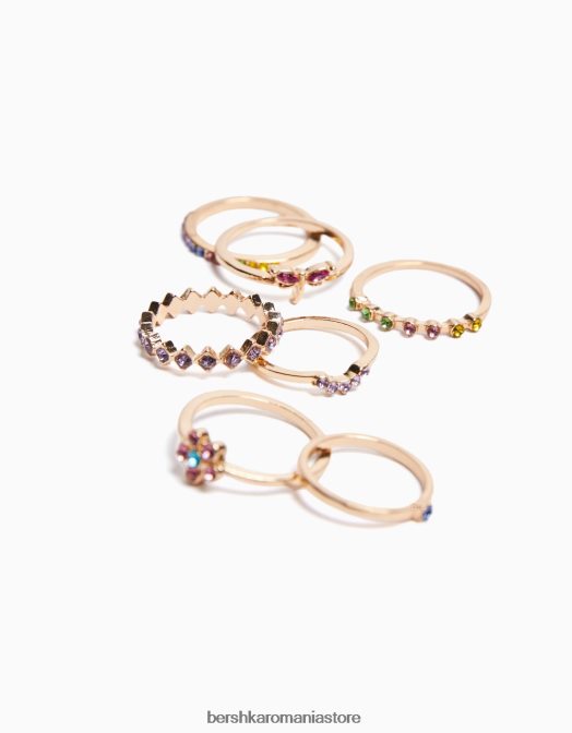 Bershka femei set de 7 inele cu libelule din strass aur Z86D2498 accesorii