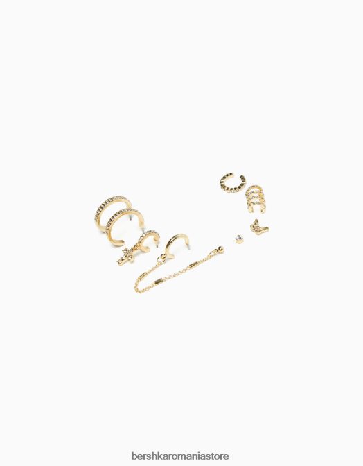 Bershka femei set de 8 cercei cu cerc pentru urechi, cu strasuri aur Z86D2479 accesorii
