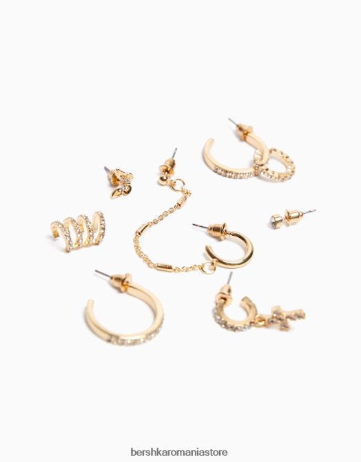 Bershka femei set de 8 cercei cu cerc pentru urechi, cu strasuri aur Z86D2479 accesorii