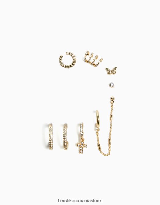 Bershka femei set de 8 cercei cu cerc pentru urechi, cu strasuri aur Z86D2479 accesorii