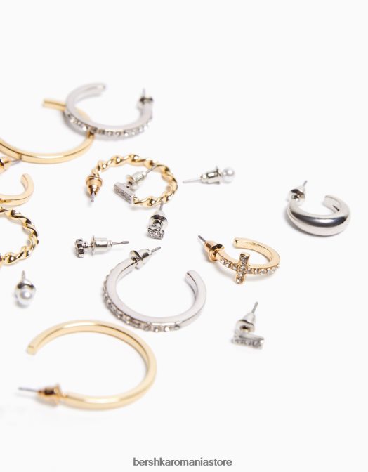 Bershka femei set de 9 cercei cu cerc cu strass aur Z86D2473 accesorii