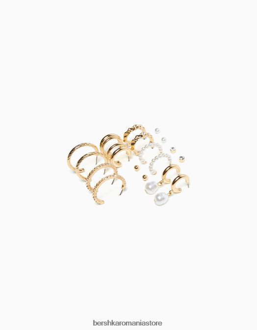 Bershka femei set de 9 cercei cu cerc cu strass si perle artificiale aur Z86D2470 accesorii