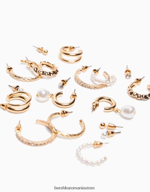 Bershka femei set de 9 cercei cu cerc cu strass si perle artificiale aur Z86D2470 accesorii