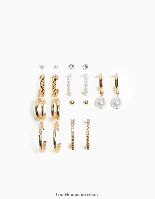 Bershka femei set de 9 cercei cu cerc cu strass si perle artificiale aur Z86D2470 accesorii