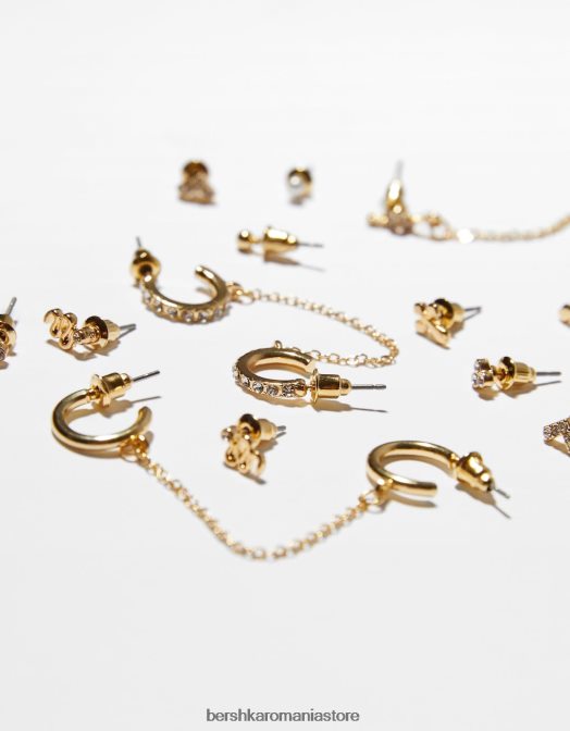 Bershka femei set de 9 cercei cu sarpe si cruce cu efect de aur aur Z86D2478 accesorii