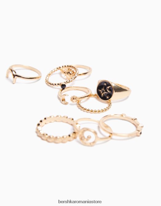 Bershka femei set de 9 inele de soare cu strass aur Z86D2522 accesorii