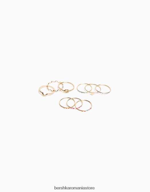 Bershka femei set de 9 inele fine din strass cu cruce emailata aur Z86D2482 accesorii