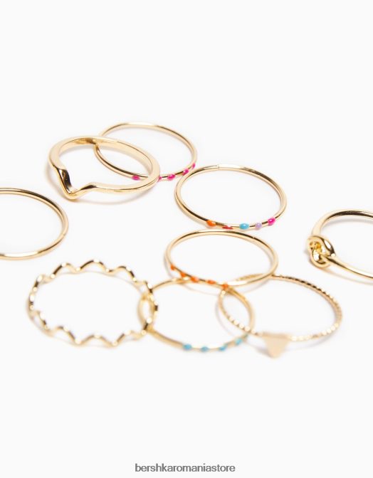 Bershka femei set de 9 inele fine din strass cu cruce emailata aur Z86D2482 accesorii