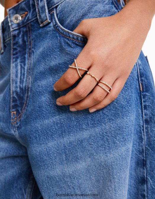 Bershka femei set de 9 inele subtiri cu strass aur Z86D2497 accesorii