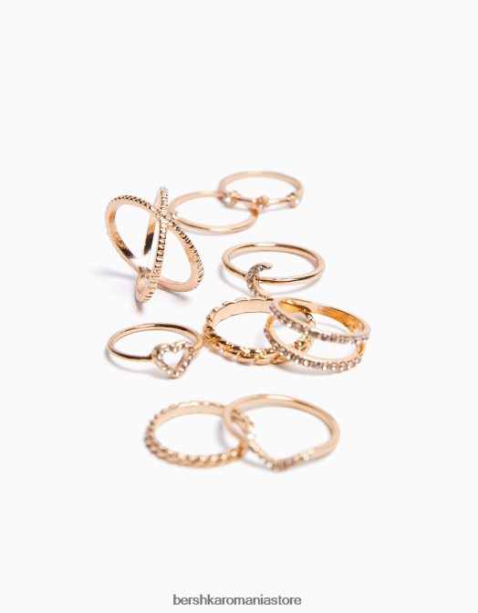 Bershka femei set de 9 inele subtiri cu strass aur Z86D2497 accesorii