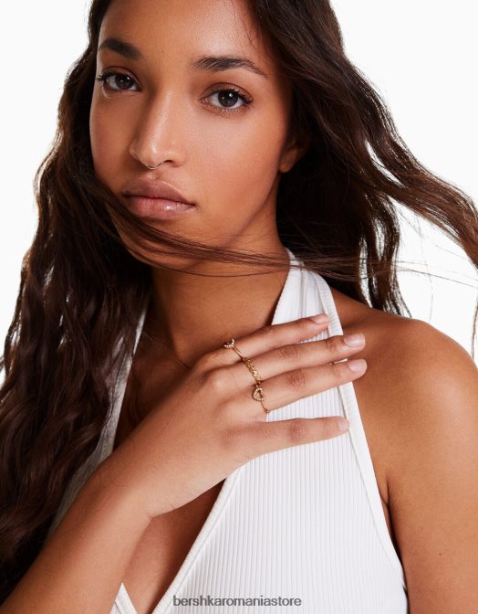 Bershka femei set de 9 inele subtiri cu strass aur Z86D2497 accesorii